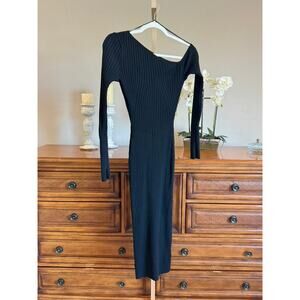 H&M Rib-Knit One-Shoulder Long Sleeve Dress Black Size S NWOT